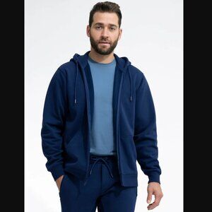 Swet Tailor NEW NWT Mens Medium Navy Blue Full Zip Fleece Hoodie Sweater